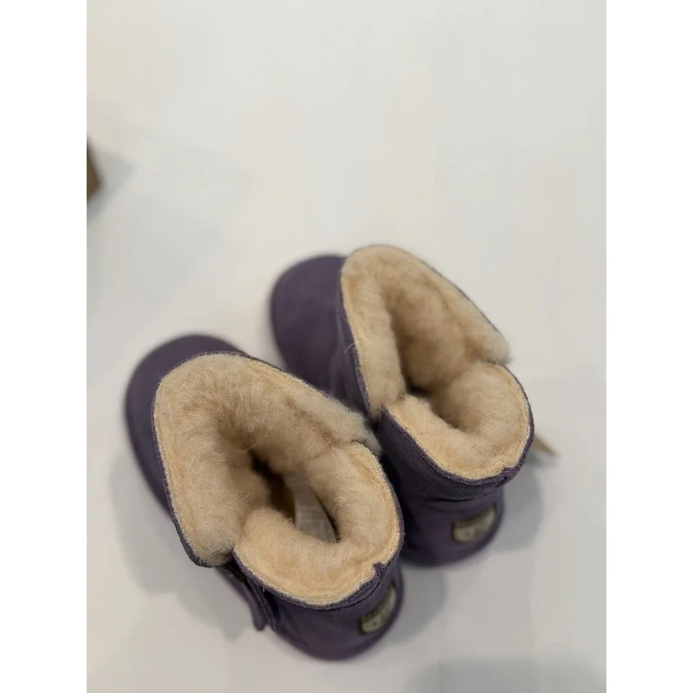 BEARPAW Katya Toddler Suede Faux Fur Lined Ankle Booties Buckle US 10 Fur lined